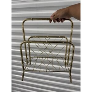 Vintage 1960's Brass‎ Metal Magazine Rack Fire Wood Stand MCM Atomic